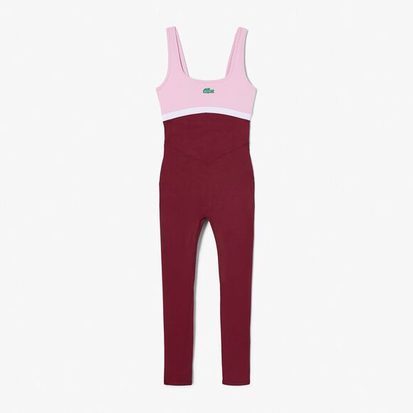 Lacoste x Bandier Colorblock Full Bodysuit All Motion Bordeaux Size Large - Picture 11 of 13
